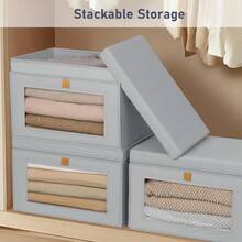 Storage Bins With Lids - 4 Pack Large Fabric Closet Organizer With Window & Handles, Collapsible Decorative Storage Boxes For Shelves Under Bed, Books Clothes Blankets Sweaters Organization - Gray - View 5