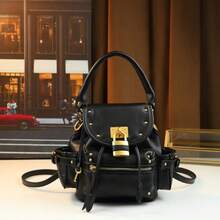 Unique Vintage Rivet Lock Handbag, Multi-Function Travel Bag - Black - View 12