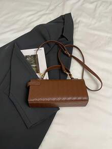 Faux Leather Solid Color Flap Plaid Handbag & Shoulder Bag For Women - Brown - View 6