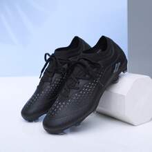 Women's Lace-Up Casual Versatile Studded Soccer Sneakers - Black/Dark Gray - View 7