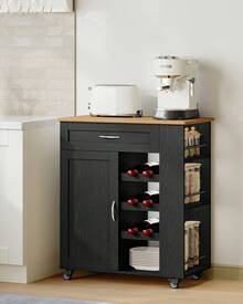 HaluPeit Serving Trolley With 3-Tier Wine Rack, Kitchen Trolley With Wheels, 3-Tier Storage Shelf, Wine Rack, For Kitchen, Living Rooms And Dining Rooms & Outdoor Use, 68 * 86 * 40 Cm - Black - View 1