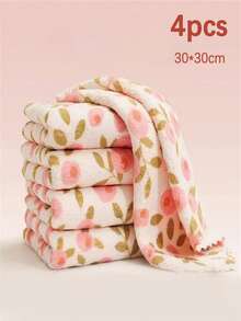 4/10pcs Coral Cleaning Cloths, High Absorbency Quick Dry Microfiber Wiping Cloths, Suitable For Bathroom, Car, Floral Square Country Style, Non-Shedding Soft, Holiday Cleaning Set, Brand K&A - A - View 14