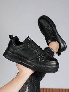 Giày thể thao nam casual phối chữ tương phản, giày đế bằng đơn giản, đa năng, thích hợp cho hoạt động ngoài trời, công sở, học sinh. - màu đen - Xem 5