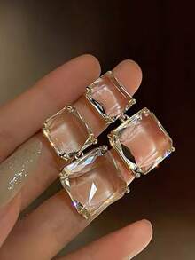 2 件套优雅精致的方形耳环 - 永恒优雅，适合日常佩戴、情人节及其他特殊场合。 - 銀色 - 查看 4