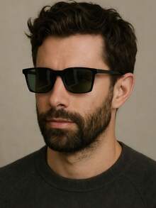 1 Pair Men's Black Square PC Frame Minimalist Solid Color Fashionable Streetwear Fashion Glasses - Sand Black - View 1