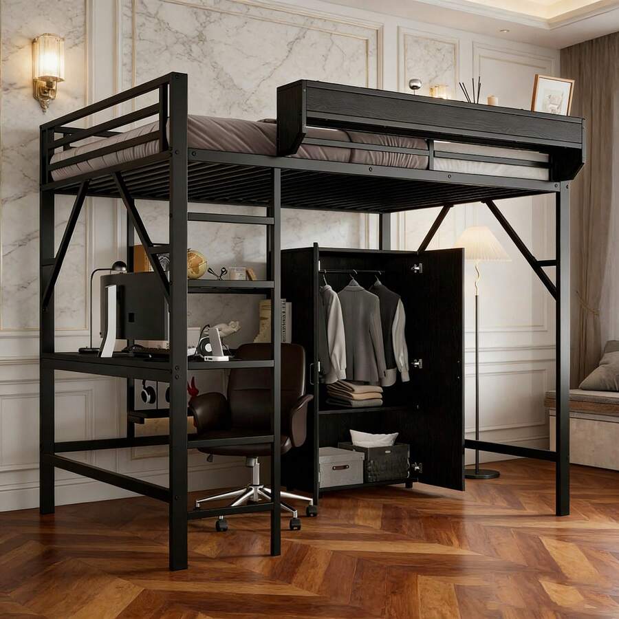 Kids Bed Frames, Headboards & Footboards - Black + MDF+Metal - View 1