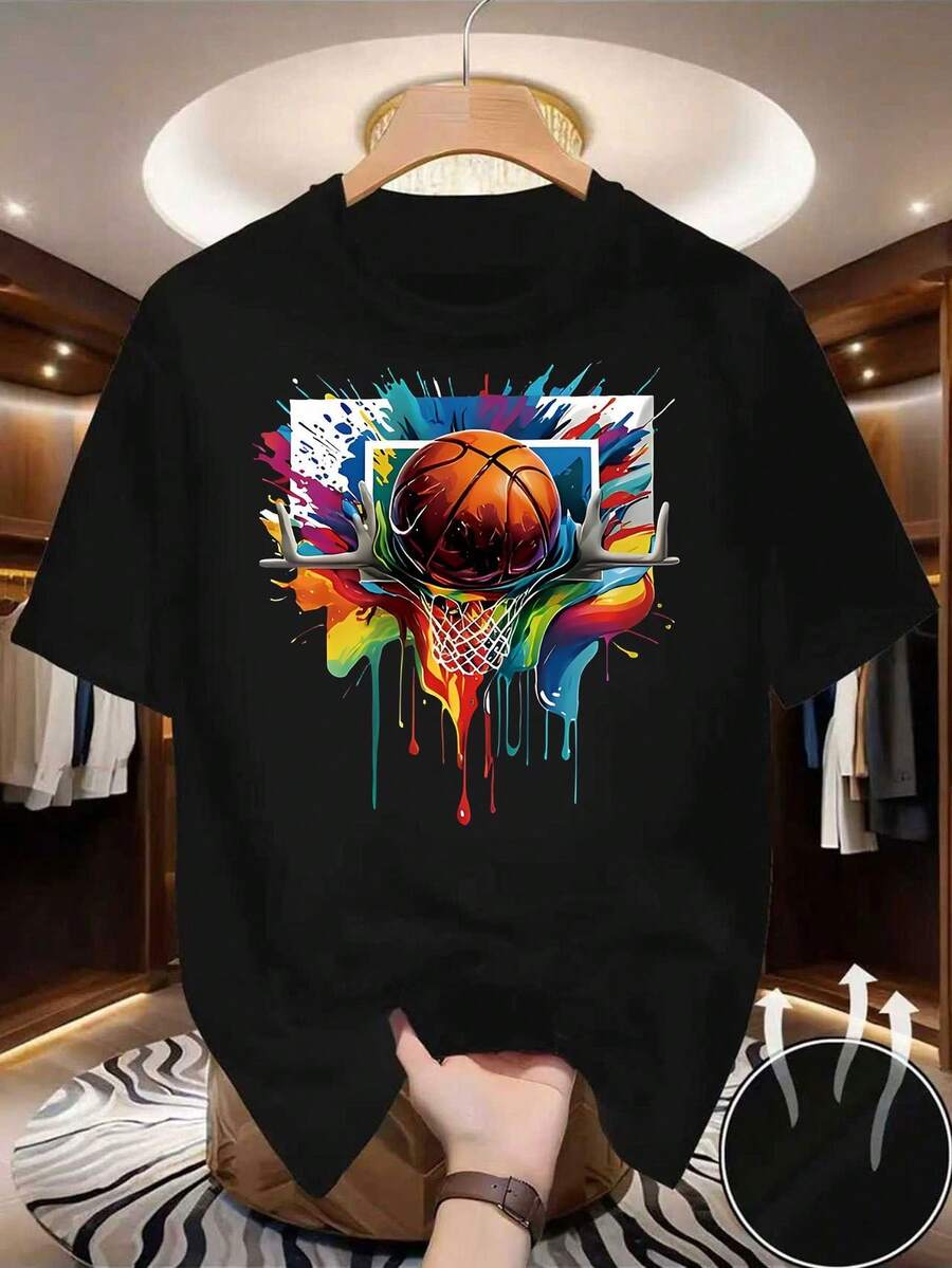 Colorful Casual Adult Short Sleeve Oversized Style T-Shirt For Men Suitable For All Seasons Cotton Custom Print - Black - View 1