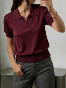 GIGOGOU New Polo Summer Women Kit Short Sleeves T Shirt Ladys Casual Tee Top - Red - View 3