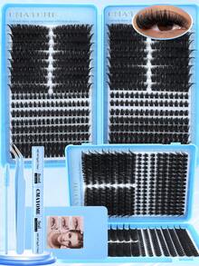 544/608PCS Cluster-Style False Eyelashes, Individual Eyelash Extensions, 10-18mm DIY Eyelash Clusters, Waterproof False Eyelashes, Extremely Dense, Includes Eyelash Glue, Tweezers, 3D Eyelashes, Russian Thick Eyelashes. Suitable For Dramatic, Everyday Makeup, Role-Playing, Complete Looks, And Daily Wear. - Multicolor - View 3