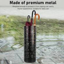 Soporte Para Paraguas Redondo A Prueba De Herrumbre Elegante Patrón De Cobre Hueco Soporte Para Paraguas De Metal Para La Entrada Del Hogar Negro 23x15x15cm / 9.1x5.9x5.9in - Negro 1 pieza - Ver 4