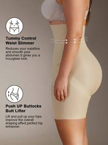 1pc Women High Waist Criss-Cross Girdle Seamless Tummy Control Butt Lifter Shapewear Shorts, Plus Size - Apricot - View 7
