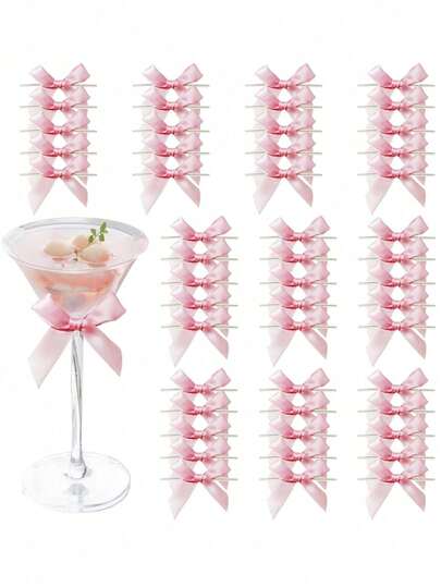 50个预系缎带蝴蝶结装饰，适用于礼品包装、手工制作、派对装饰、婚礼、婴儿派对 - 粉色和黑色