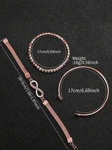 4pcs/Set Elegant & Fashionable Women's Quartz Watch Set, Including Rose Gold Case Black Starry Dial Rhinestone Heart Quartz Watch, Rhinestone Bracelet, Rhinestone Open Bangle, And Rhinestone Infinity Symbol Bracelet, With Romantic Rose Gold Tone - Rose Gold - View 7