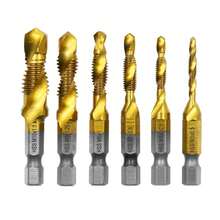 6pcs High-Speed Steel 4341 Titanium Plated Composite Tap Drill And Tap Integrated Machine Tap Open And Chamfer Tool Set - Multicolor - View 1