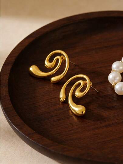 Fashionable Spiral Metal Earrings, Asymmetrical Line Earrings, Lightweight Jewelry, Suitable For Women, Friends, Wives, Daughters - Suitable For Birthday, Anniversary, Valentine's Day