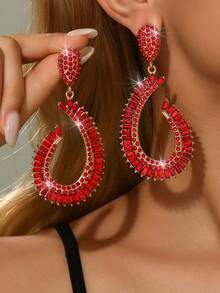 Sparkling AB Crystal Teardrop Hoop Earrings, Rhinestone Embellished For Party & Date Night - Multicolor - View 14