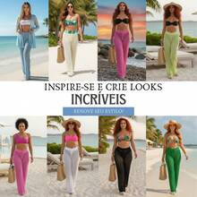 Knitted Beach Cover-Up Pants With Adjustable Waist, Pool Sarong - 深玫瑰 - 查看 9