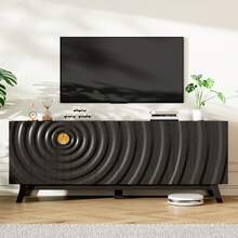 HNEBC TV Stand With 2 Storage Cabinet For Living Room, Large Entertainment Center With Wave-Patterned Design, Console Table With Ajustable Shelf For 55"-75" TV For Furniture Set - 黑色 - 查看 9