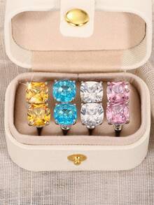 4 Pcs Elegant Cubic Zirconia Stud With Box For Women For Wedding Engagement Anniversary Party Jewelry Valentine's Day Gift - 1# - View 8