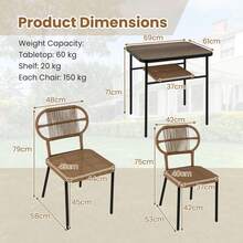 COSTWAY 3 Piece Patio Dining Set, 2 Varied-Size Stackable Rattan Chairs & Dining Table With Shelf, Heavy-Duty Metal Frame, Space-Saving Wicker Breakfast Set For Indoor Outdoor, Brown - Brown - View 5