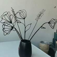 Conjunto de 6 flores artificiais de metal preto - Decoração floral moderna e minimalista, elegante para ambientes internos e externos, ideal para casa, escritório, casamentos e festas - Sem necessidade de energia elétrica, estrutura de metal resistente - Perfeita para o Dia de Ação de Graças, sala de estar, varanda e como centro de mesa - Fácil manutenção, decoração de casamento, combinação moderna, acabamento de alta qualidade, flores decorativas. - Preto - Ver 2