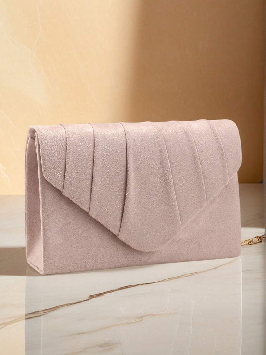 Valentine's Day Gift Heart-Shaped Metallic Chain Glitter Clutch Bag, Envelope Bag For Party, Wedding, Casual Use - Pink - View 1