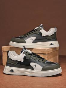 百搭真皮休闲鞋，男士学生运动鞋，四季皆宜 - 黑色 - 查看 4