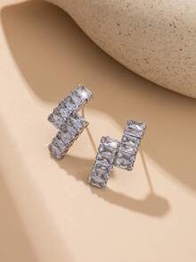 Nooxian 2pcs Minimalist Zirconia Stud Earrings For Women, New Micro-Inlaid Crystal Earrings, Unique Elegant Design - Silver - View 4