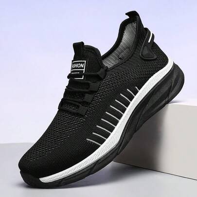 Men's Casual Shoes, Knitted Upper, Breathable, Lace-Up Design, Comfortable, Suitable For Daily Wear, Outdoor Walking And Travel