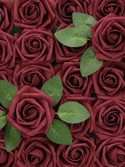 2/17/27支装勃艮第红仿真玫瑰花，9.05英寸深红色玫瑰花头，适用于餐桌摆饰、DIY新娘捧花、婚礼装饰、生日礼物、派对装饰、周年纪念、烛光晚餐、家居装饰、情人节