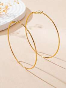 1 Pair Stainless Steel Simple Large Hoop Earrings, Suitable For Daily Wear. Hypoallergenic Minimalist Style Lightweight Metal Circle Earrings, Fashion Casual Daily Wear Accessories Suitable For Party Vacation Street Snap, European American  Oversized Hoop Earrings 2025 - 黃金 - 查看 2