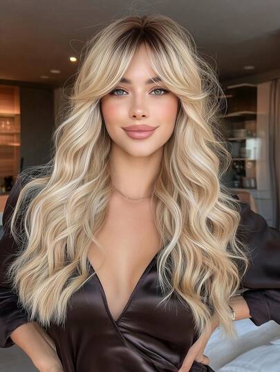 24-Inch [Curly Wave Wig For Women] Orange Long Wavy Hair Wig - Elegant Curly Wave Wig For Women - Tang Long Fiber, Natural Looking, Rose Net Cap, Versatile Styling With Realistic Bangs, High-Temperature Resistance