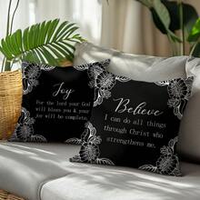 4pcs Minimalist Floral Border Black & White Bible Verse Printed Cushion Cover, Single-Sided Soft Peach Velvet Fabric, 45*45CM Pillow Case Suitable For Home Bedroom Living Room Party Holiday Decor, Sofa Decorative Throw Pillow Cover Gift, No Pillow Insert - Multicolor - View 6