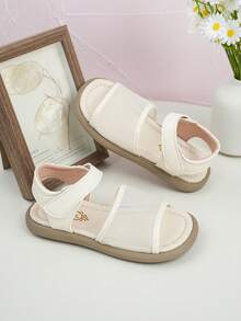 Girls' Breathable Woven Sandals, PU Leather Flat Sandals, Sweet And Fresh For Summer Outings, Birthday Parties - Beige - View 5
