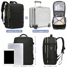 Large Carry On Travel Backpack - Flight Approved Waterproof Anti-Theft Luggage Daypack For Women Men Fit 17 Inch Laptop Business Weekender Overnight Backpack College Bag Personal Item Size Black - 01-黑色 - 查看 3