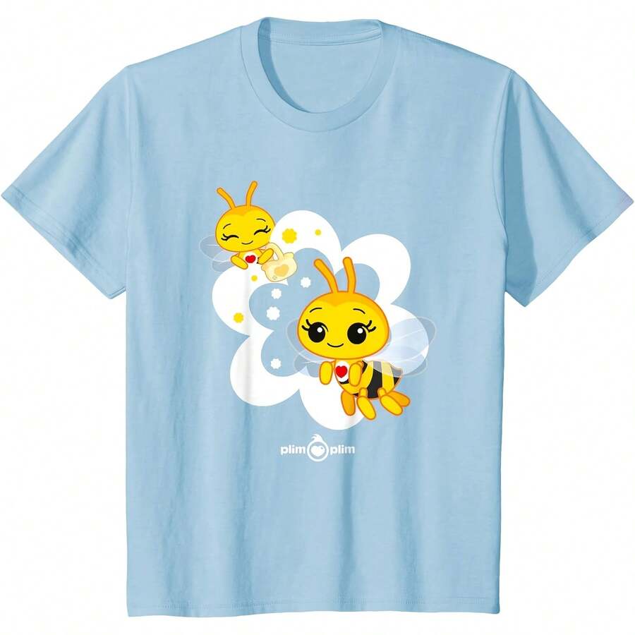 Plim Plim Bee Bees On Flower Cute Design T-Shirt All Seasons,220g Pure Cotton Single-Sided Printed Crew Neck Short-Sleeved T-Shirt,Unisex Top,Base Layer - Màu 5 - Xem 1