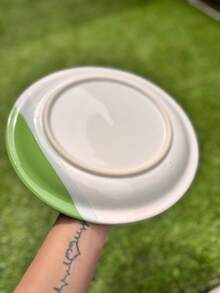 Jogo de 8 Pratos Rasos Cerâmica Esmaltada 1ª Linha - Branco e Verde - Visão 5