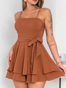 Basic Printed Jumpsuit With Padded Cups - Duna Premium - Camel - View 4