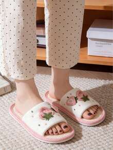 Women's Summer House Slippers, Cute Strawberry Pattern, Non-Slip Comfortable Soft Bottom, Lightweight Summer Slippers - Pink - View 2