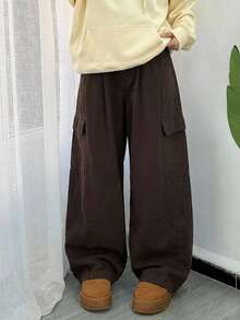 DAZY Women's Casual Loose Wide Leg Flare Jeans - Coffee Brown - View 1