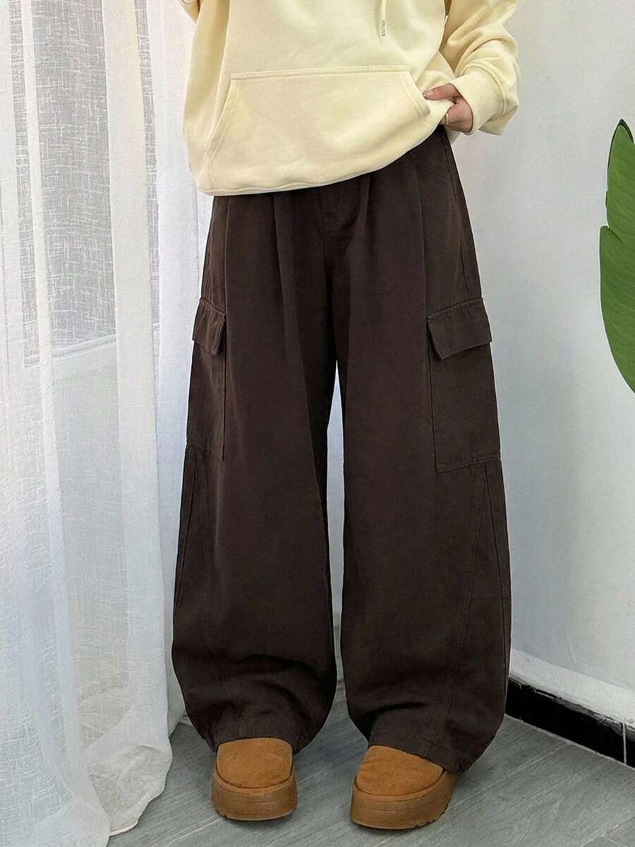 DAZY Women's Casual Loose Wide Leg Flare Jeans - Coffee Brown - View 1
