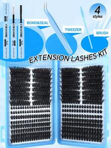 544/608PCS Cluster-Style False Eyelashes, Individual Eyelash Extensions, 10-18mm DIY Eyelash Clusters, Waterproof False Eyelashes, Extremely Dense, Includes Eyelash Glue, Tweezers, 3D Eyelashes, Russian Thick Eyelashes. Suitable For Dramatic, Everyday Makeup, Role-Playing, Complete Looks, And Daily Wear. - Multicolor - View 7