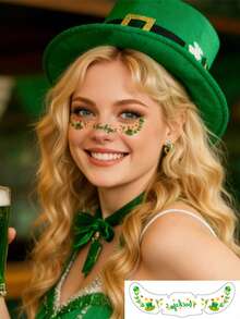 1pc Fashionable St. Patrick's Day Face Tattoo Sticker, Waterproof Sweatproof Irish Festival Party Clover Lucky Atmosphere Makeup Sticker - Multicolor - View 5