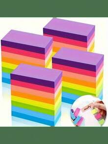 300Pcs Colorful Fluorescent Wood Sticky Notes - Highlighting Class Points, Office Reminders & Word Learning - Multicolor - View 11