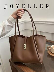 2025新款女士大容量包，单肩通勤包，妈妈包，高端复古简约手提包 - 棕色 - 查看 4