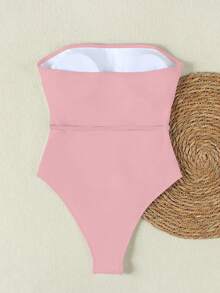 Bộ bikini kiểu Pháp màu hồng không dây dành cho nữ, mùa Xuân/Hè 2026, kiểu dáng ôm eo, đồ bơi gợi cảm cho kỳ nghỉ biển. - Hồng - Xem 4