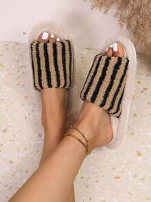 Pantufas femininas cruzadas com biqueira aberta, confortáveis para uso interno e externo, antiderrapantes, ideais para casais, com design moderno. - Caqui - Ver 4