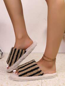 Pantufas femininas cruzadas com biqueira aberta, confortáveis para uso interno e externo, antiderrapantes, ideais para casais, com design moderno. - Caqui - Ver 6