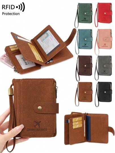  CHARM INFINITE RFID Blocking Passport Case, Large-Capacity Multi-Compartment Zippered Clasp Passport Wallet, Multi-Functional Travel Passport, Air Ticket, Credit Card, Change, And ID Storage Bag