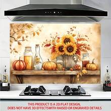 1-Piece 2D Flat Sunflower And Pumpkin Kitchen Sticker, Retro European Style Wall Decal, Suitable For Kitchen And Dining Room Walls. - Style 1 - View 8
